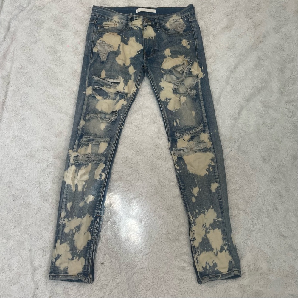 KDNK Distressed Blue and Cream Men’s Ripped Jeans